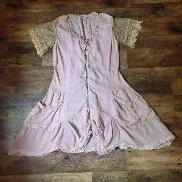Micky Made in Italy 100% Linen Lace Sleeve Zip-Up Drape Dress Size Large - Picture 1 of 10